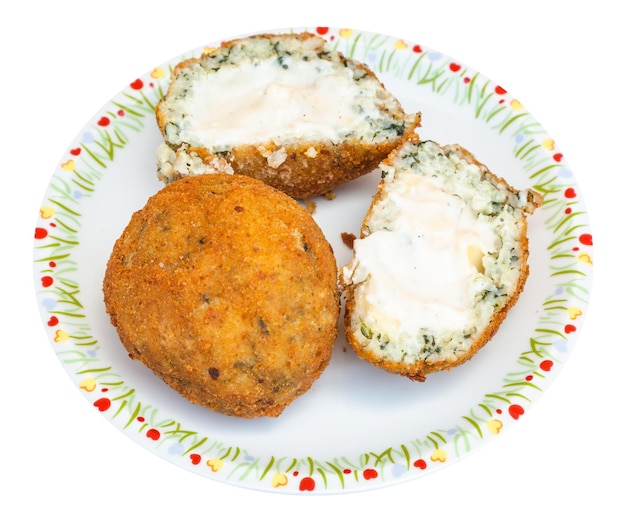 Spinach stuffed rice balls arancini isolated