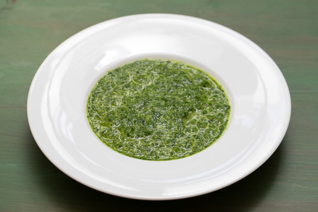 Spinach on white plate