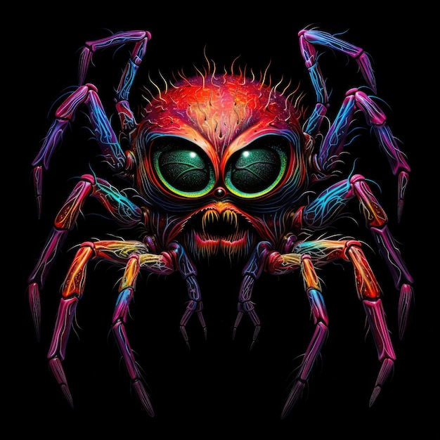 Spinachtige gefluister onderzoekt de psychedelische diepten van de essentie van een spin op een zwart canvas