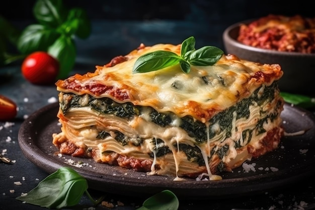 Spinazie Lasagne Vegetarisch Bovenaanzicht Generatieve AI