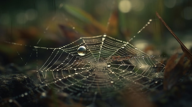 Spinnenweb met dauwdruppels in de ochtend ondiepe diepte van veldgeneratieve ai