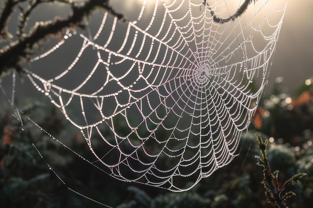 Spinnenweb met zonlicht generatieve ai