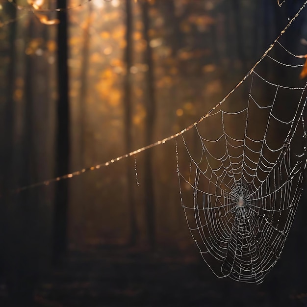 Spinnenweb op zwarte achtergrond halloween banner kopieer ruimte selectieve focus