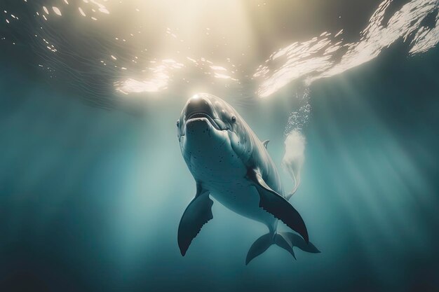 Spinner dolphin emerging from the water Wildlife photography AIGenerated