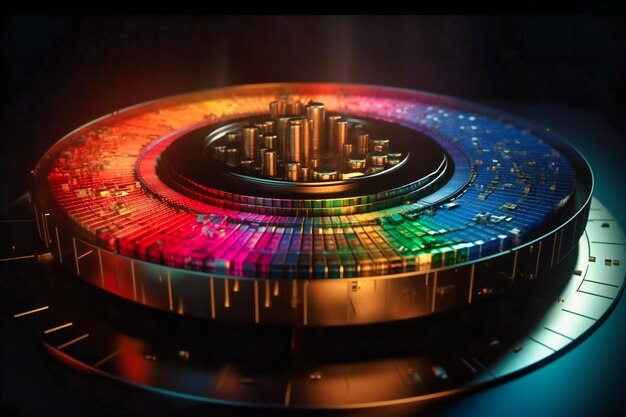 Spinning 3D pie chart composed of colorchanging coins representing financial sectors