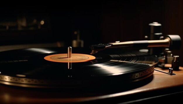 Spinning old fashioned gramophone in nightclub nostalgic atmosphere generated by AI