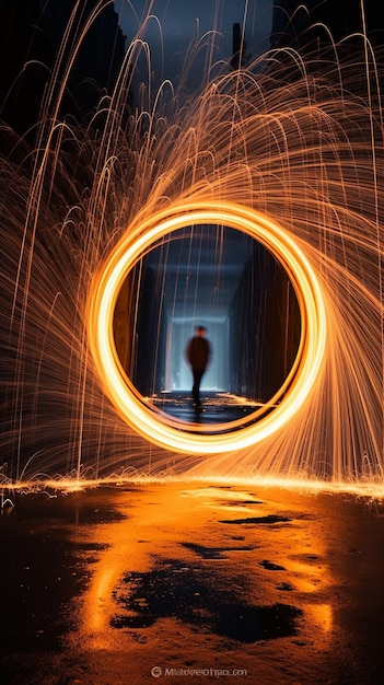 Photo spinning steel wool in abstract circle