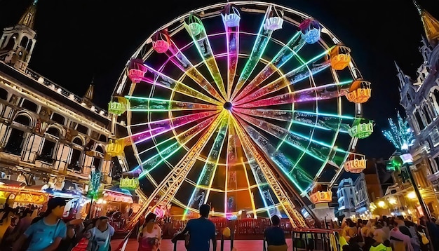 Spinning wheel of joy at carnival celebration