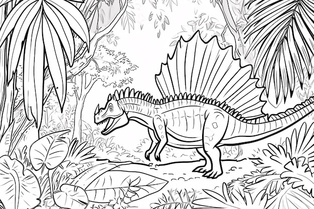 Foto spinosaurus dinosaurus zwarte witte lineaire doodles lijnkunst kleurblad kinderen kleurboek