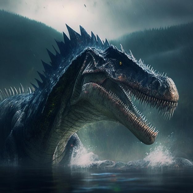 spinosaurus in the water 3d render