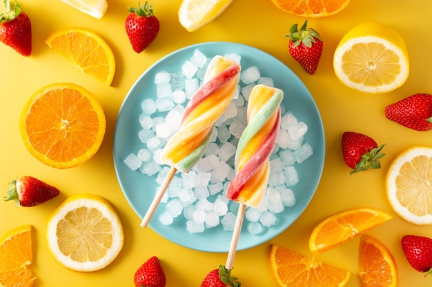 Spiral colorful popsicle on yellow