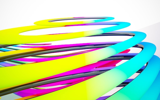 A spiral of colorful wires against a white background