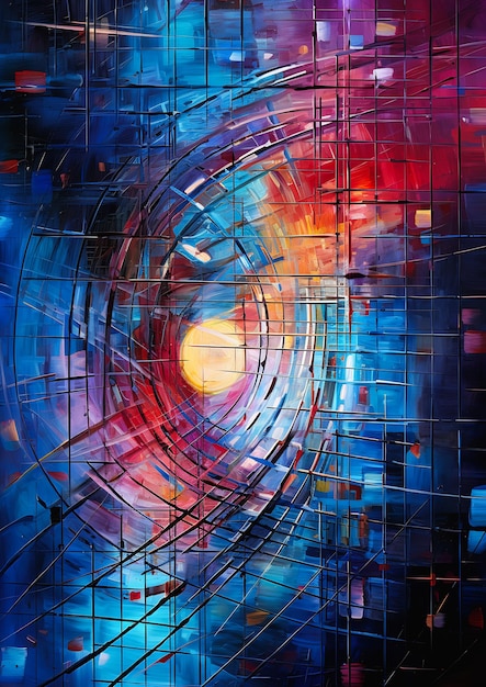 Foto disegno a spirale sfondo blu esplosione frammenti di dati connessione rituali reticolo di orientamento al sole