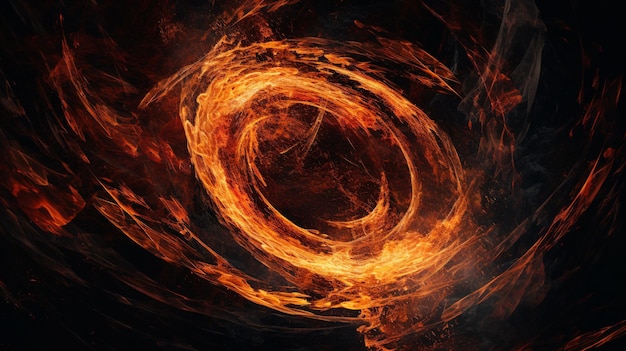 Spiral of Fire on Black Background Generative AI