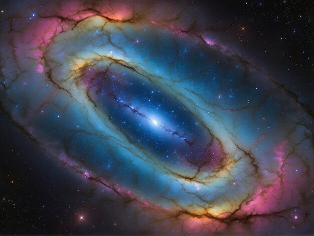 Photo a spiral galaxy with a bright blue center and a bright pink center