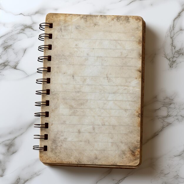 Foto un quaderno a spirale con una copertina vuota su marmo bianco