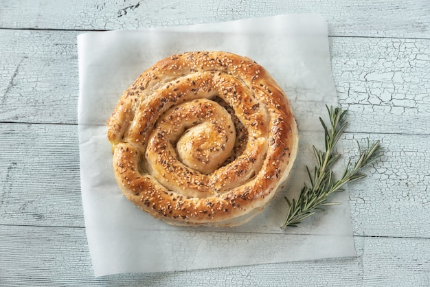 Spiral phyllo pie with feta