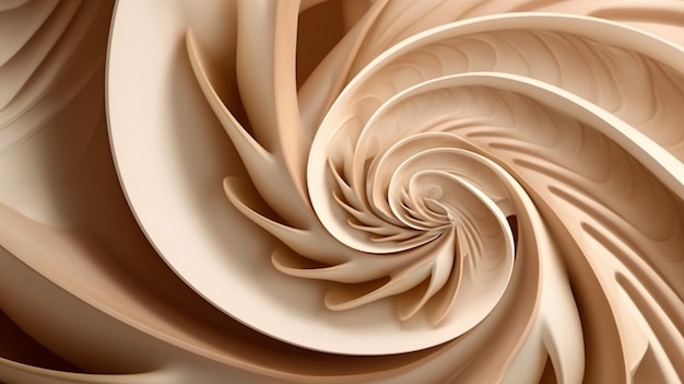Spiral seashell closeup in beige color Abstract background poster design element selective focus
