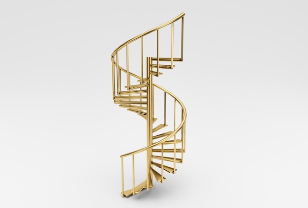 Спиральная лестница 3d иллюстрация минимальный рендеринг на белом фоне