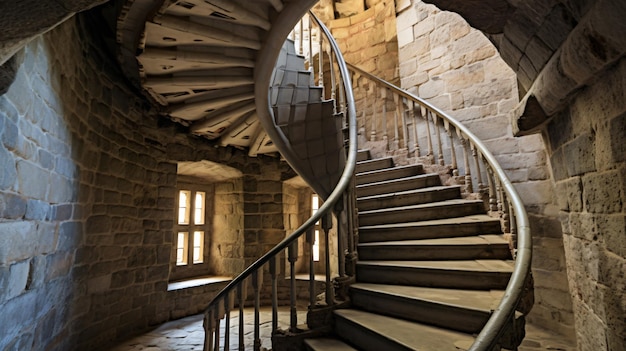 A spiral staircase in a castlethe staircase