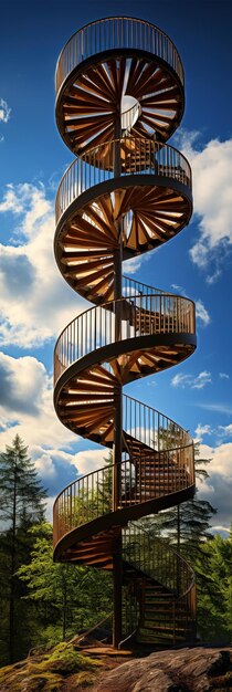 Photo a spiral staircase to the sky