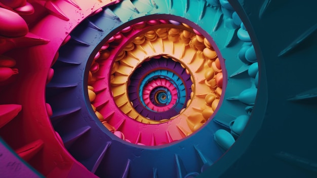 Винтовая лестница с красочным спиральным дизайном Генерирующее изображение AI