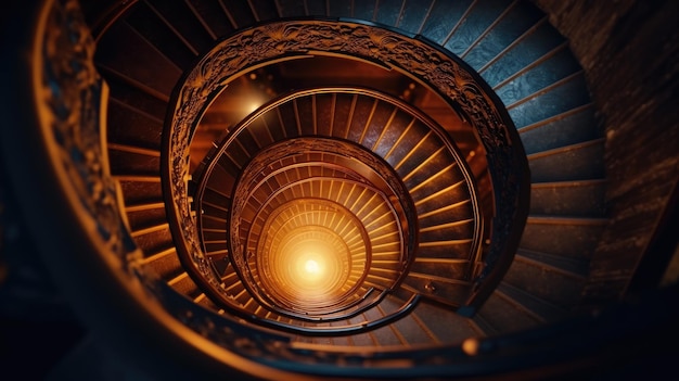 Photo a spiral staircase with a light bulb in the middle