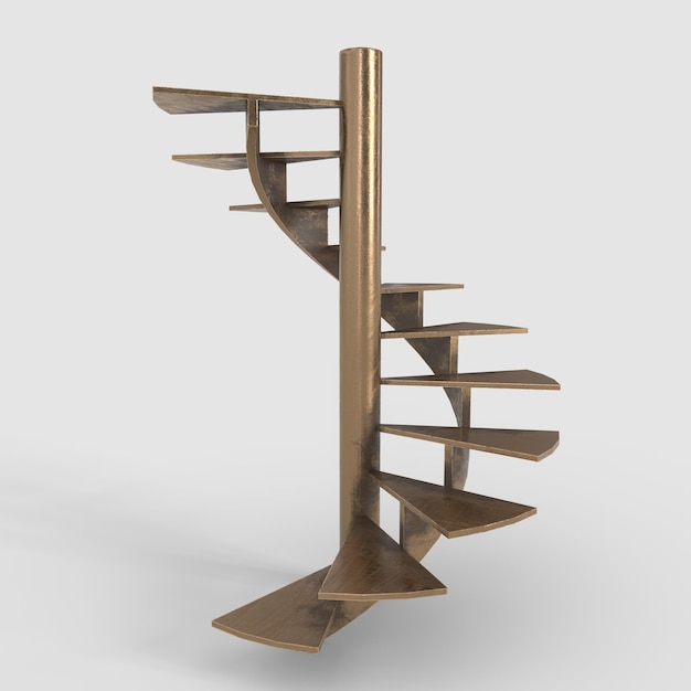 A spiral staircase with a wooden base and a wooden base.