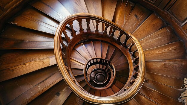 木製のスパイラル階段と木製の床を備えたスピラル階段