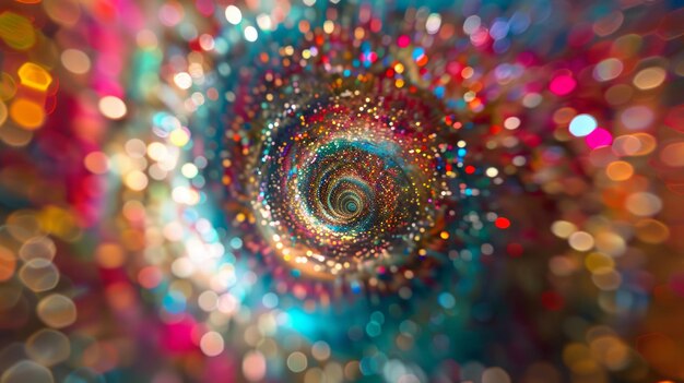 Фото Спиральная структура, украшенная каплями росы, создает спектр ярких цветов, создавая абстрактный и завораживающий эффект, наполненный эффектом боке.