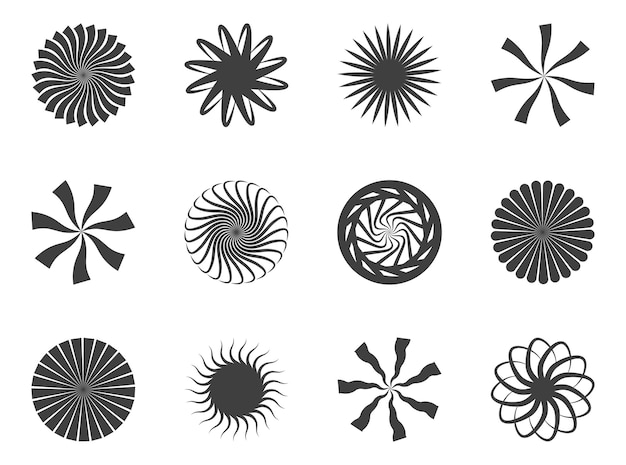 Spiral and swirl motion twisting circles design element set