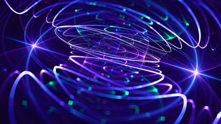 Photo spiral swirl neon pixel wave pattern abstract 5g exploding fiber optic funnel technology background