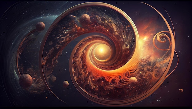 A spiral with planets and stars on it