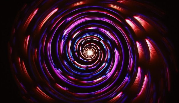 A spiral with purple and blue lights in the middle