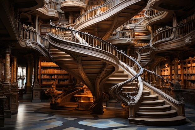 Spiraling Staircase in a Historical Library