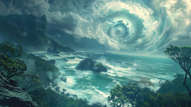 A spiralling storm of fantasy island