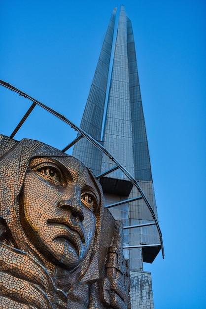 The spire of the memorial complex Kurgan of Glory in Belarus in the early morning