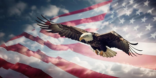 The Spirit of America Eagle Flying over the American Flag Generative AI