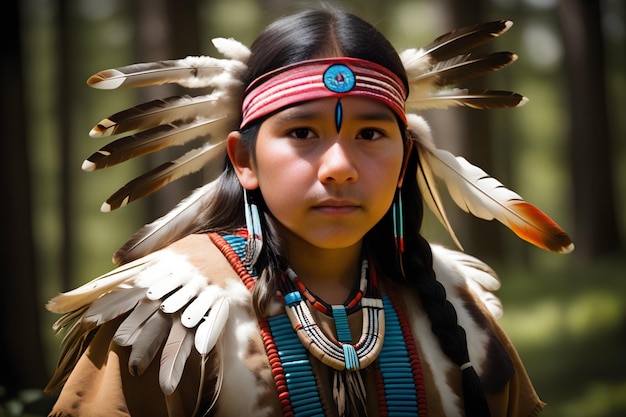 Foto lo spirito della terra, ritratto affascinante di un giovane nativo americano