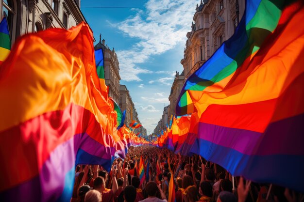 사진 lgbt 자부심의 정신은 자부심 축제에서 즐겁고 포용적인 사람들의 모임으로