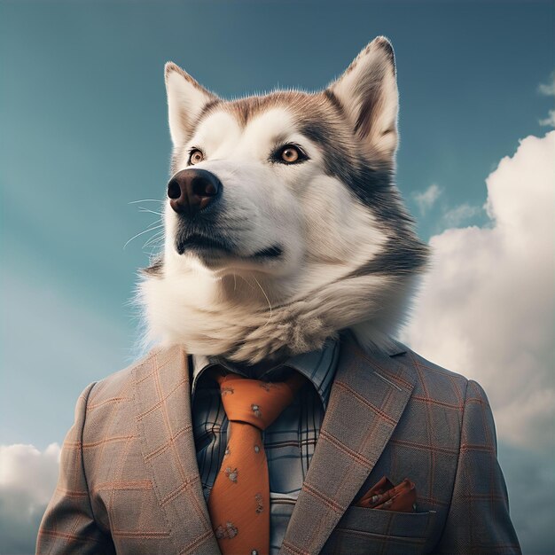 Photo a spirited and adventurous husky clad in a stylish tailored blue coat