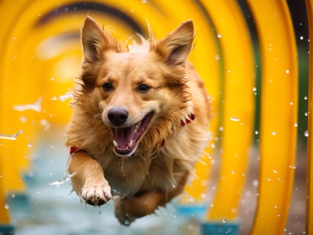Spirited dog racing through an agility course