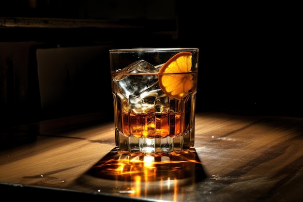 Spirited Elegance Whiskey Glass on a Dark Background Generative AI