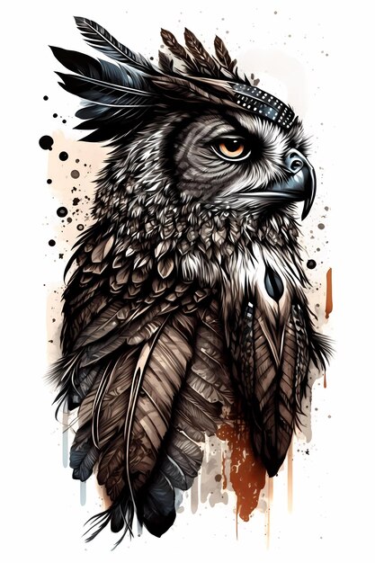 Spiritual ethnic patterned owl wild predator bird totem