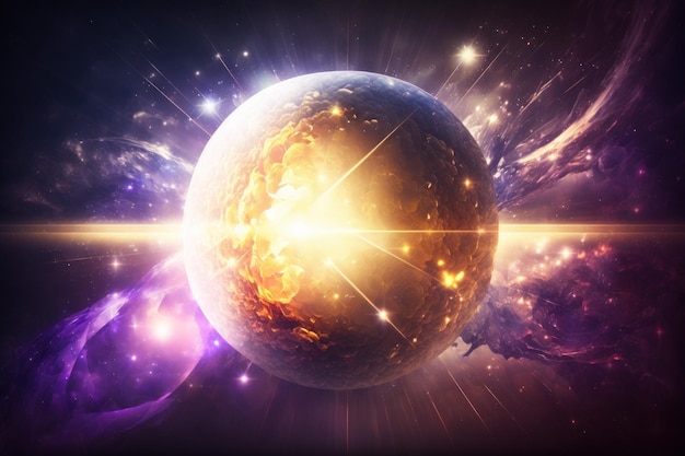 Spiritual image s with shining light ball on universe background spiritual power concept