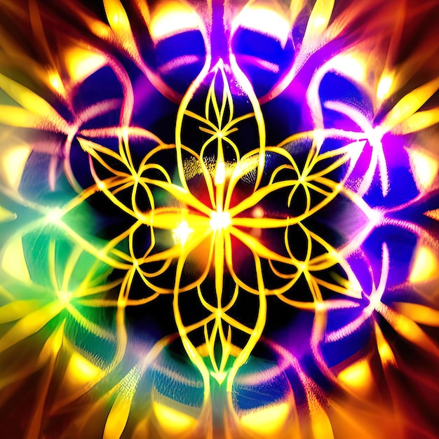 Photo spiritual lines and patterns with a shining star against a golden flower of life background a holis