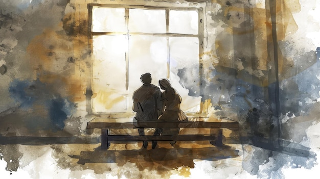 A Spiritual Scene of a Couple on a Bench