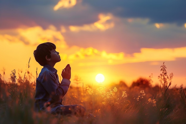 spiritual young person praying to god