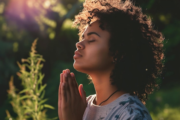 Photo spiritual young person praying to god