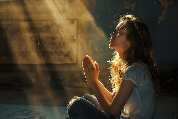 spiritual young person praying to god